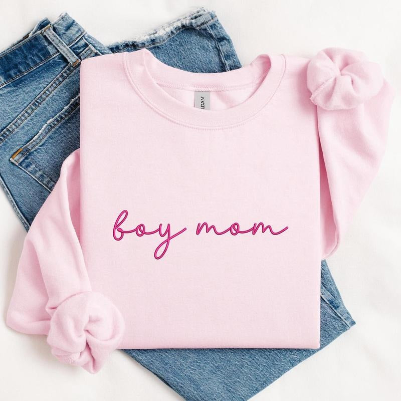 Boy Mom Embroidered Sweatshirt - Unisex Crewneck Pullover for Busy and Comfy Mom Life | Mother's Day Giftstyle{n002}2...