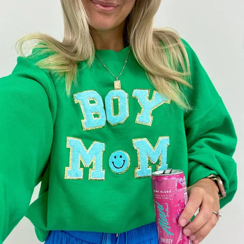 Boy Mom Letter Patch Sweatshirt T-Shirts, Hoodie | HypeDripTees.com