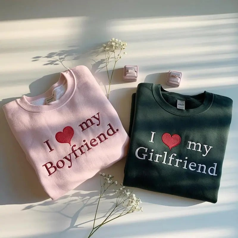Embroidered I Love Custom Sweatshirt, I Heart My Girlfriend/Boyfriend Shirt, Valentine's Day Tee Shirt, Valentine Gift,...
