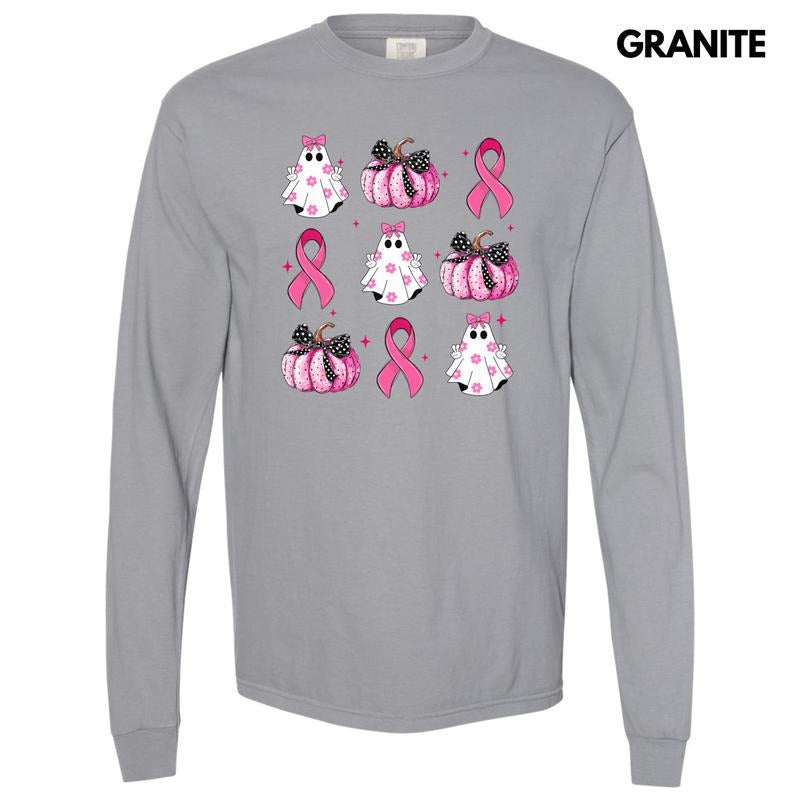 Breast Cancer Ribbon Ghost Collage Long Sleeve Comfort Colors T-Shirt 'NLB' Hoodie, Sweatshirt | HypeDripTees.com