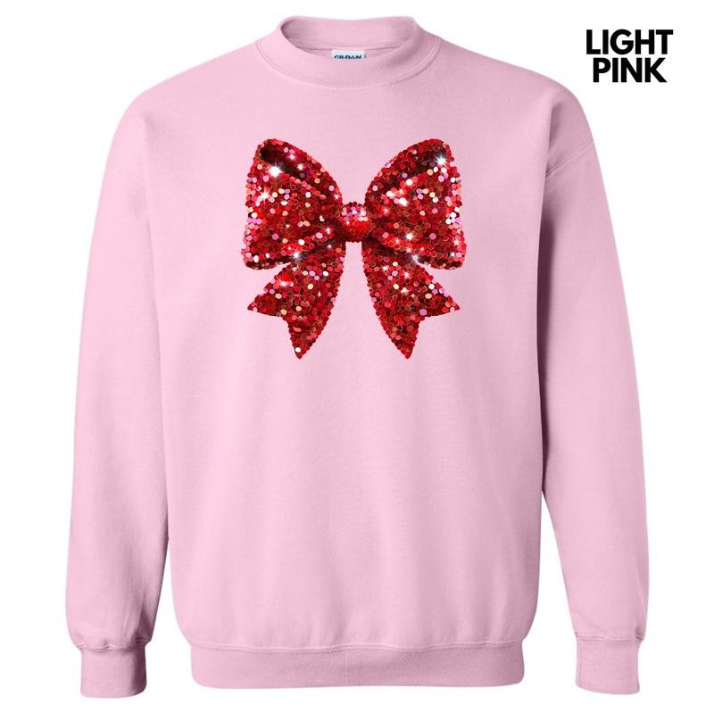 Bright Red Faux Sequin Bow Sweatshirt 'NLB' T-Shirts, Hoodie | HypeDripTees.com