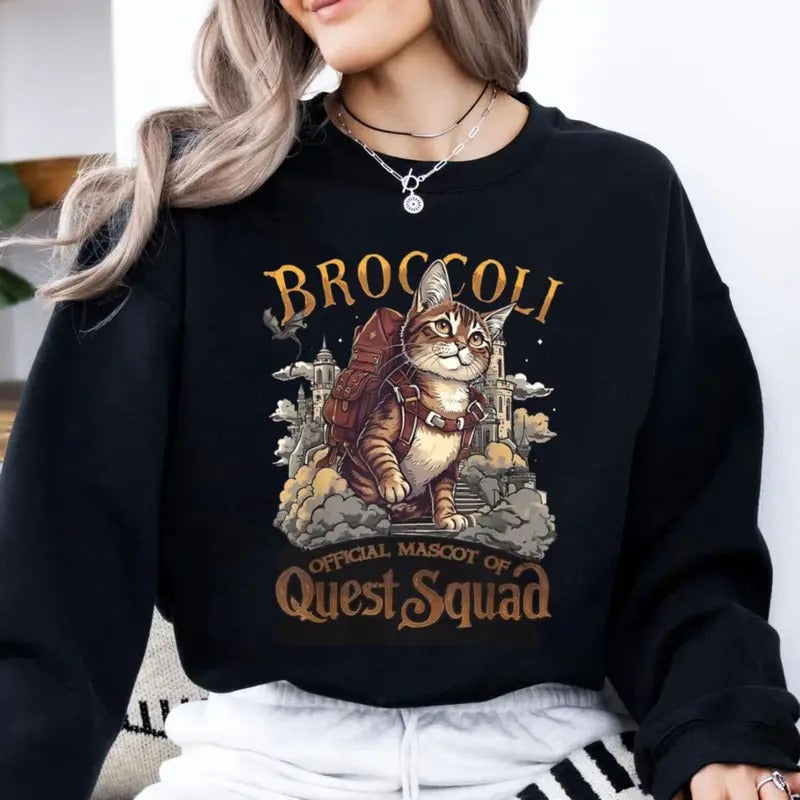 Broccoli Cat Tshirt, Onyx Storm Broccoli Shirt, Women's Graphic Quest Squad Broccoli T Shirt, Fourth Wing Sweater, Unisex...