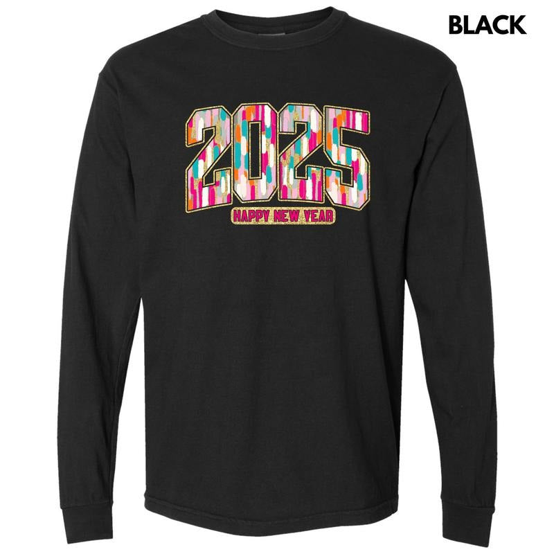 Brushstroke 2025 New Year Long Sleeve Comfort Colors T-Shirt 'NLB' Hoodie, Sweatshirt | HypeDripTees.com