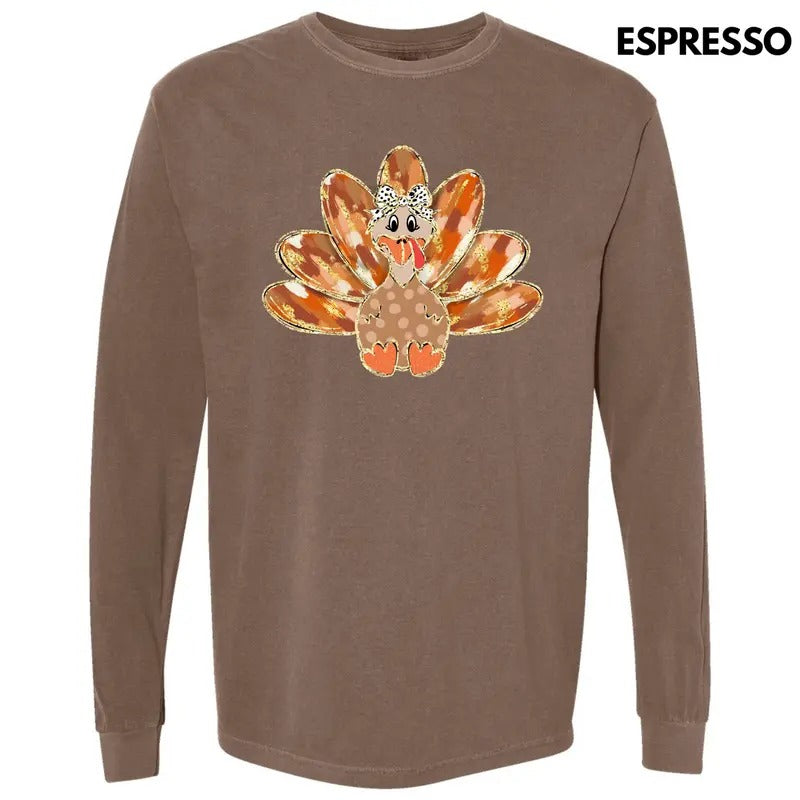 Brushstroke Autumn Turkey Long Sleeve Comfort Colors T-Shirt 'NLB' Hoodie, Sweatshirt | HypeDripTees.com