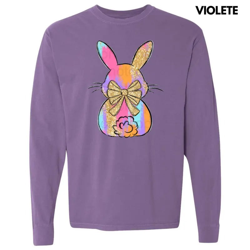 Brushstroke Faux Glitter Bunny Long Sleeve Comfort Colors T-Shirt Hoodie, Sweatshirt | HypeDripTees.com