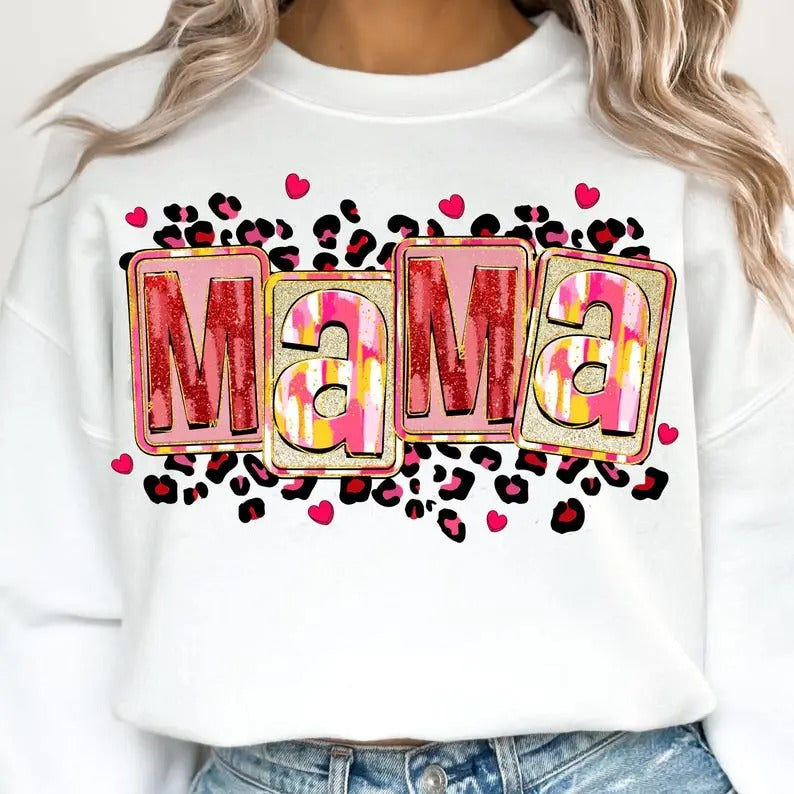 Brushstroke Not Glitter Mama Valentine Sweatshirt, Mama And Mini Valentines Day Sweatshirt, Valentine Heart Mama...