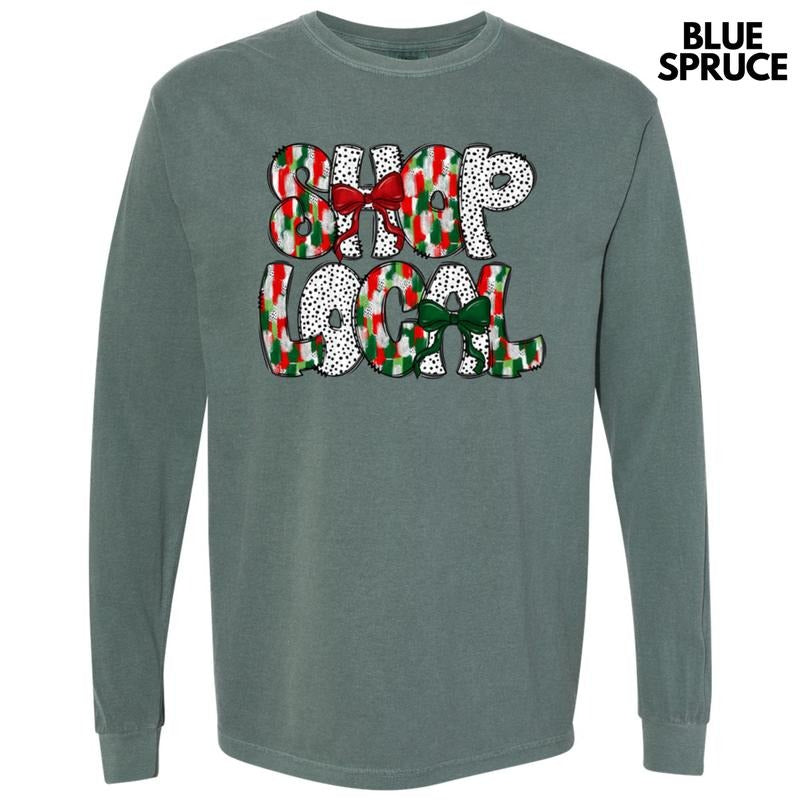 Brushstroke Shop Local Holiday Long Sleeve Comfort Colors T-Shirt Hoodie, Sweatshirt | HypeDripTees.com