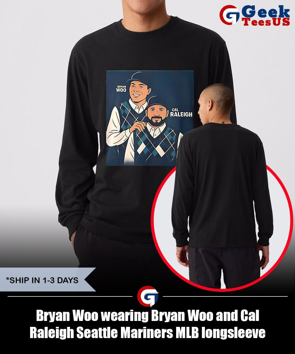 Bryan Woo wearing Bryan Woo and Cal Raleigh Seattle Mariners MLB shirt