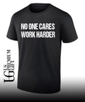 Bryson DeChambeau wearing No One Cares Work Harder shirt