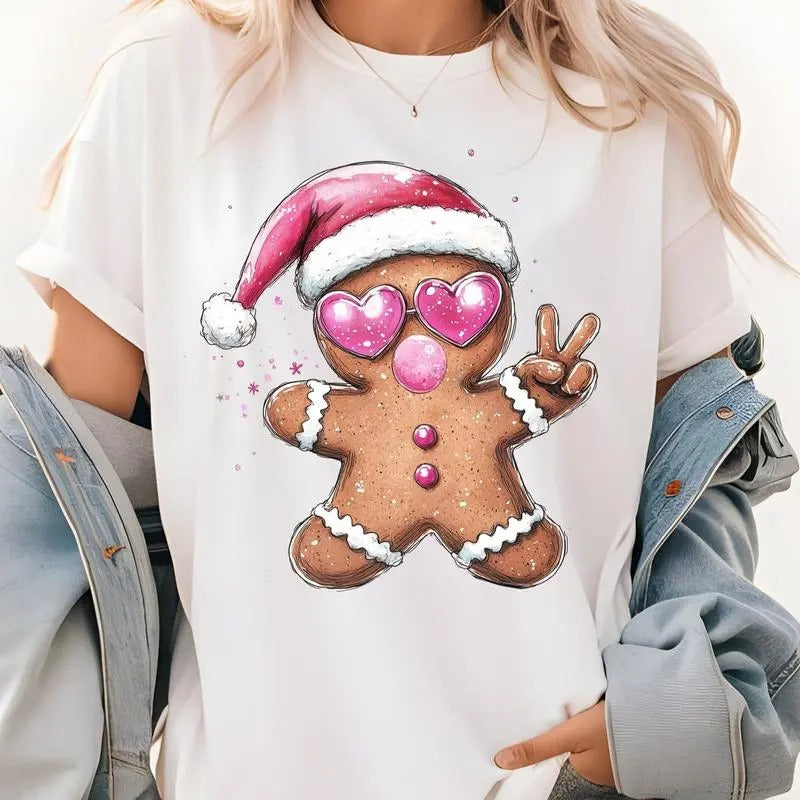 Bubble Gum Gingerbread Man Christmas Shirt, Cute Christmas Shirt, Graphic Shirt Retro Adult Shirt Vintage T-Shirt Cotton...