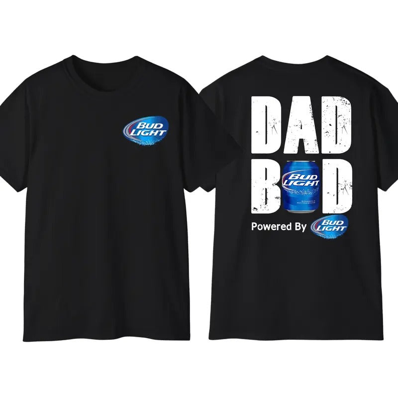 Bud Light Dad Bod Powered By Bud Light 2-Sided T-shirt for Men, Men's Beer Drinking Tees, Funny Drink Top for Daddy,...