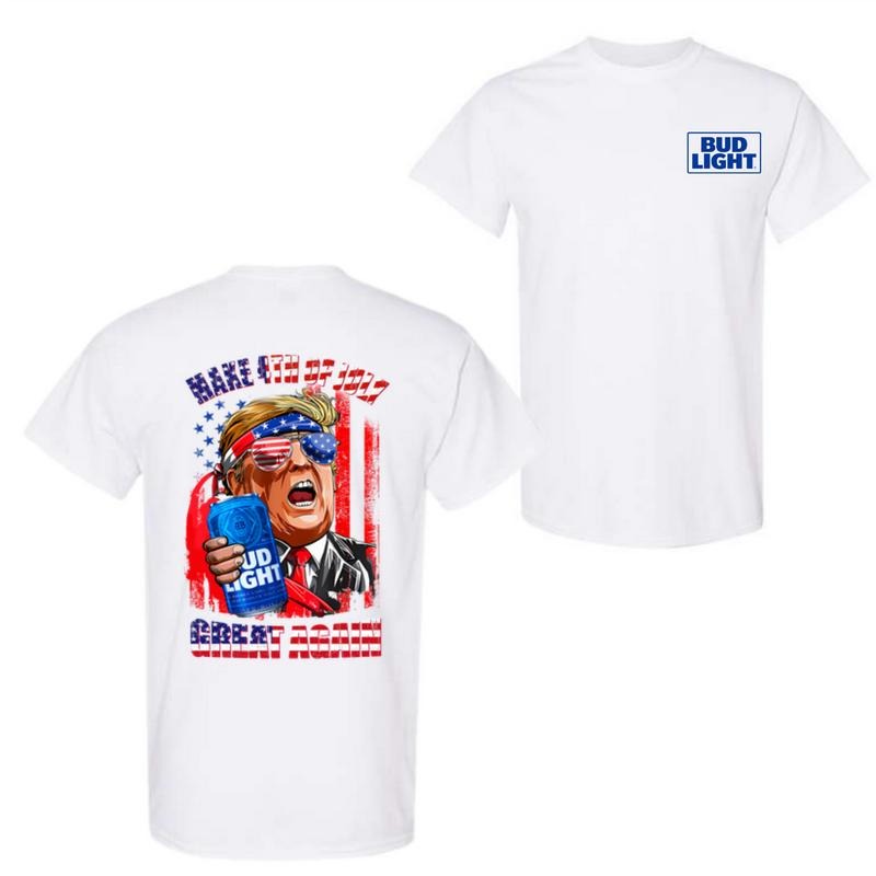 Bud Light Make 4th of July Great Again 2 Sided T-Shirt, Patriotic Beer Graphic Tee, Trendy Casual Wear, Perfect Gift for...