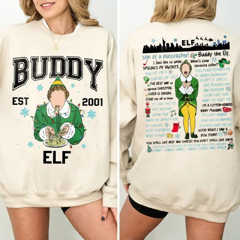 Buddy Elf Christmas Sweatshirt, 90s Movie Christmas Shirt, Elf Movie Xmas Sweater, Christmas Gifts Hoodie | HypeDripTees.com