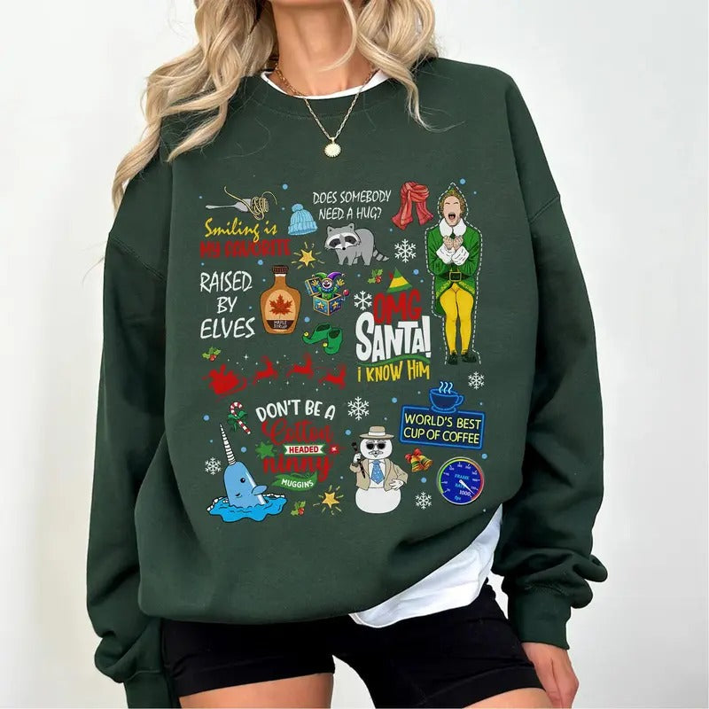 Buddy Elf Sweatshirt, Elf Christmas Shirt, Buddy The Elf Christmas Shirt, Funny Xmas Movie Ugly Cotton Crewneck...