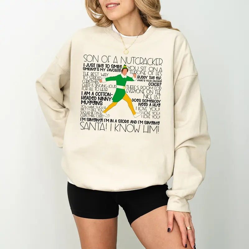 Buddy the Elf Santa Sweatshirt, Christmas Sweater, Funny Holiday Party Jumper, Elf Movie Inspired, Festive Pullover,...