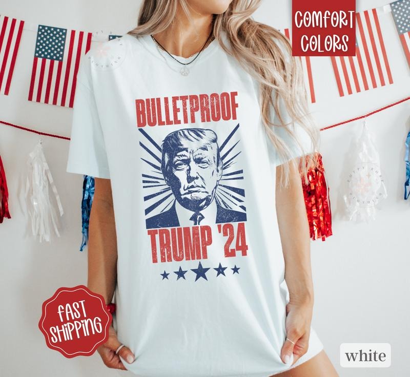 Bulletproof Trump Shirt, Funny Election 2024 Tshirt,  Trump For President Tee Hoodie, Sweatshirt | HypeDripTees.com