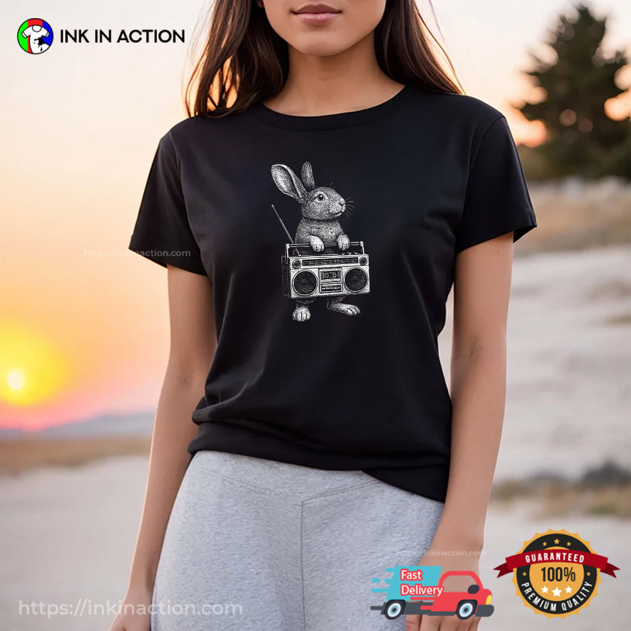 Bunny And Radio Music Graphic Tee