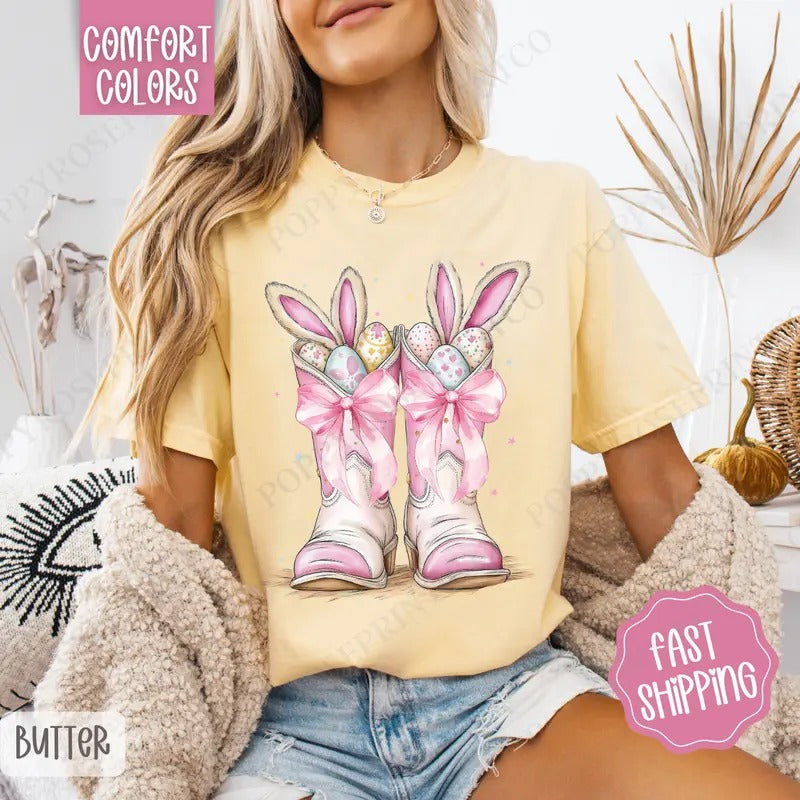 Bunny Boots Shirt Comfort Colors, Easter Tshirt, Trendy Bunny Women's Tee, Gift for Her Hoodie, Sweatshirt | HypeDripTees.com