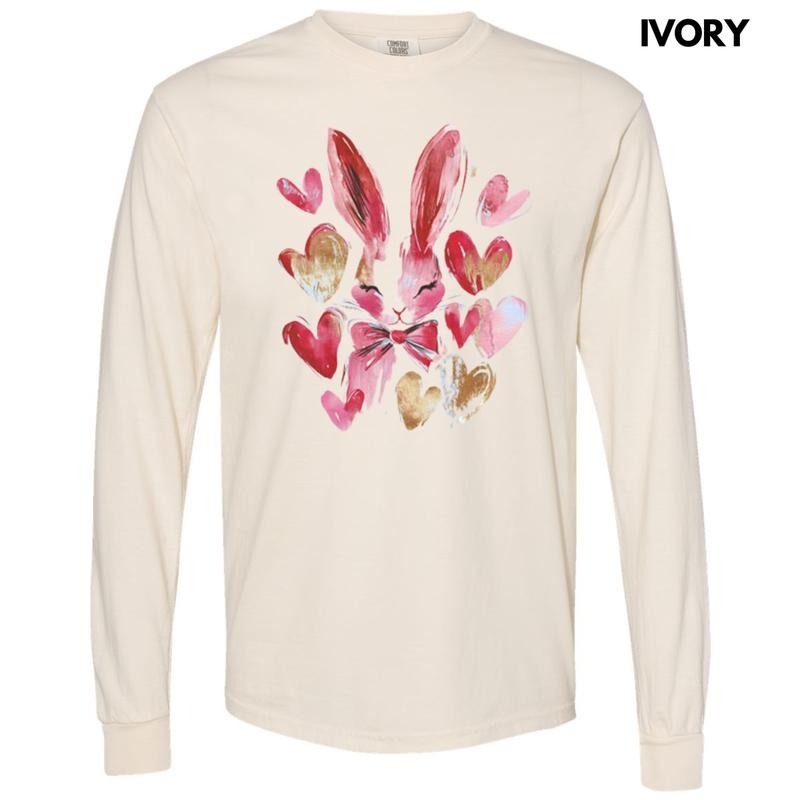 Bunny Gold Hearts Long Sleeve Comfort Colors T-Shirt Hoodie, Sweatshirt | HypeDripTees.com
