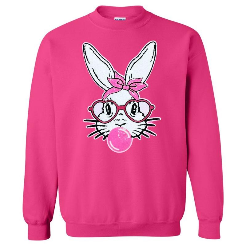 Bunny With Glasses Patch Sweatshirt T-Shirts, Hoodie | HypeDripTees.com