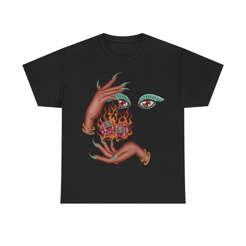 Burning Dice Graphic Tee, Surreal Art Shirt, Streetwear Aesthetic, Retro 2000s Style Hoodie, Sweatshirt | HypeDripTees.com