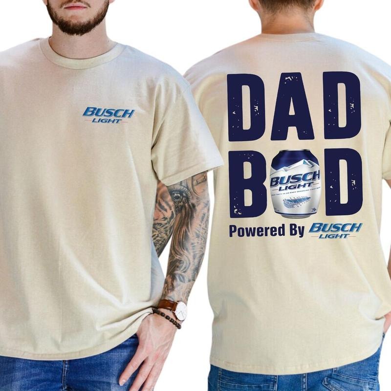 Busch Light Dad Bod T-Shirt - Powered by Busch Light Graphic - Beer Drink Shirt for Dads - Funny Drinking Tee