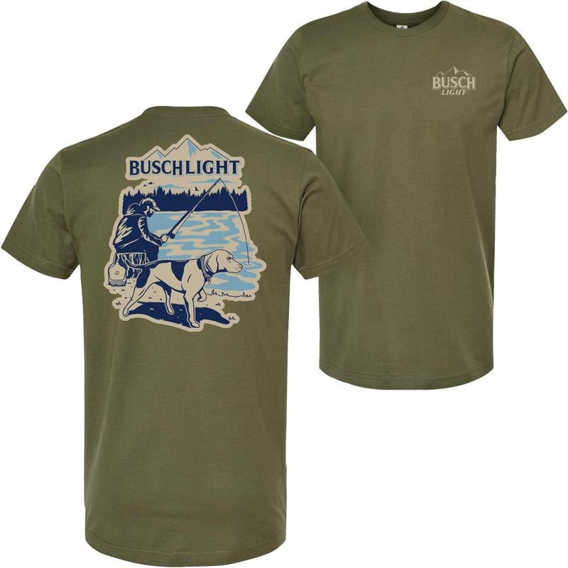 Busch Light Fishing with Friends Olive Front Back Print T-Shirt Hoodie, Sweatshirt | HypeDripTees.com