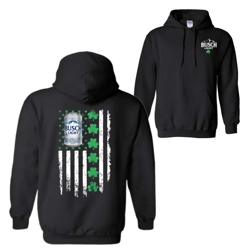 Busch Light Flag With Shamrocks For St. Patrick's Day T-Shirt Sweatshirt Hoodie, Unisex Hoodie | HypeDripTees.com