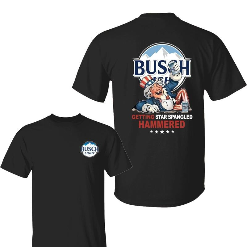Busch Light Uncle Sam Drunk Getting Star Spangled Hammered 4th July Independence Day Patriotic Cotton T-Shirts, Hoodie, Sweatshirt
