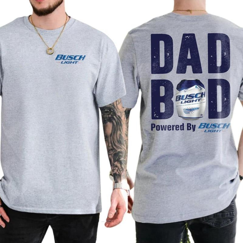 Busch Lite Dad Bod Powered By Busch Light Tshirt 2-Sided for Men, Beer Drink Shirt for Daddy, Funny Drinking Tee, Casual...