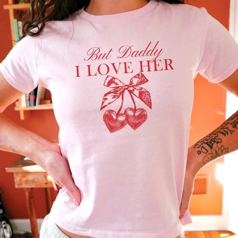 But Daddy I Love Her Coquette Cherry Tee Sapphic Shirt Funny Lesbian Shirt Nonbinary Shirt Bow Tee Lesbian Tshirt...