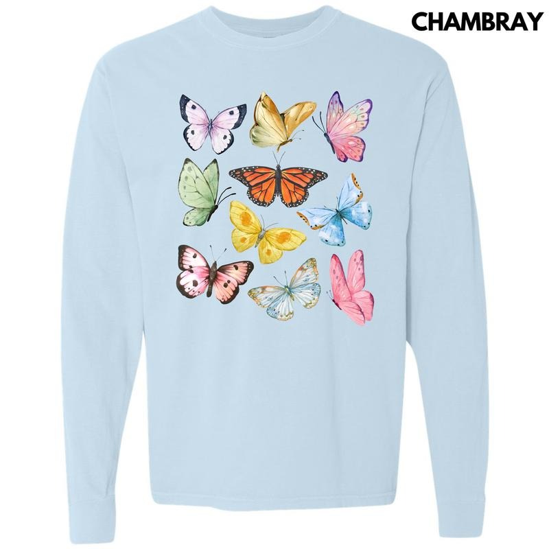 Butterfly In The Sky  Long Sleeve Comfort Colors T-Shirt 'NLB' Hoodie, Sweatshirt | HypeDripTees.com
