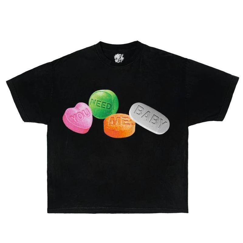 CANDY T-shirt Garment Dyed Boxy Ultra Cotton Streetwear Shirt Y2K Fashion Grillz Pills Hoodie, Sweatshirt | HypeDripTees.com