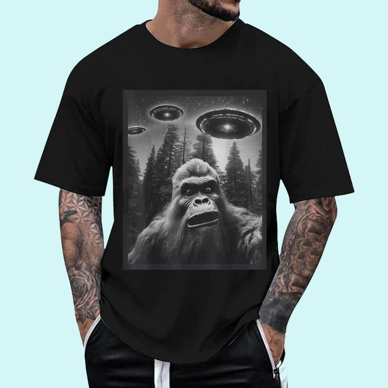 CAT Funny Graphic Tee For Men Women Bigfoot Sasquatch Alien UFO Unisex T-Shirt, Cotton 100%, Top Trending Fashion Hoodie,...