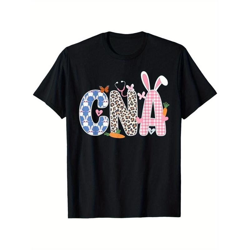CNA Bunny Women's Easter T-Shirt - 100% Cotton, Black Short Sleeve with Creative Nurse & Easter Design, Perfect Gift for...