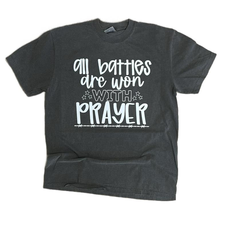 COMFORT COLORS - All Battles Are Won With Prayer on Pepper - Christian TShirt Hoodie, Sweatshirt | HypeDripTees.com
