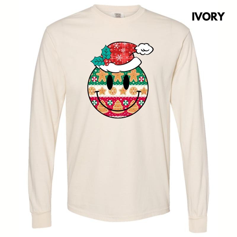 CRAZY Christmas Happy Face Long Sleeve Comfort Colors T-Shirt 'NLB' Hoodie, Sweatshirt | HypeDripTees.com