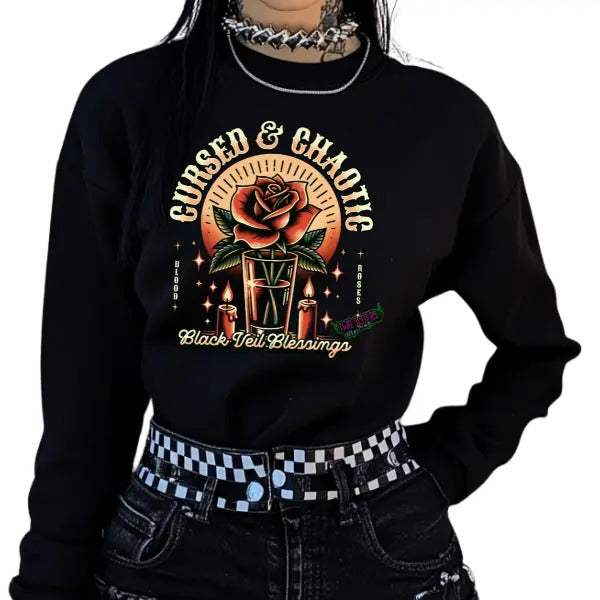 CURSED & CHAOTIC SHIRTS WOMEN, VINTAGE INSPIRED GRAPHIC TEE, GOTH, RETRO, SKULL, SKELETON Hoodie, Sweatshirt