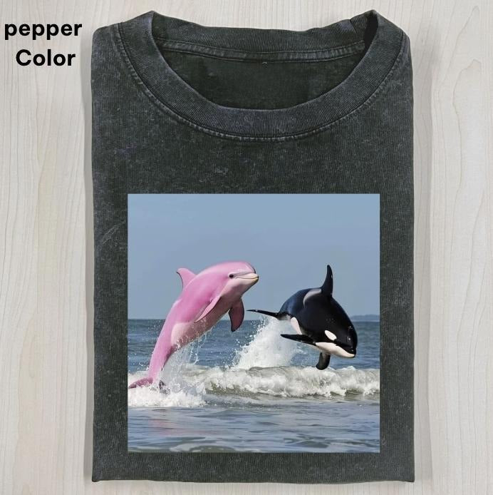 CUTE DOLPHINS T-SHIRT, Delphinidae Graphic Tee, Funny Graphic T-shirt, Unisex Movie Shirt Menswear Womenswear Streetwear...