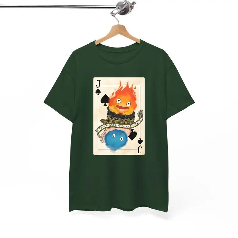 Calcifer Playing Card T-shirt Sweatshirt Hoodie, Howls Moving Castle Shirt, Studio Ghibli, Howl And Sophie Shirt, Anime...