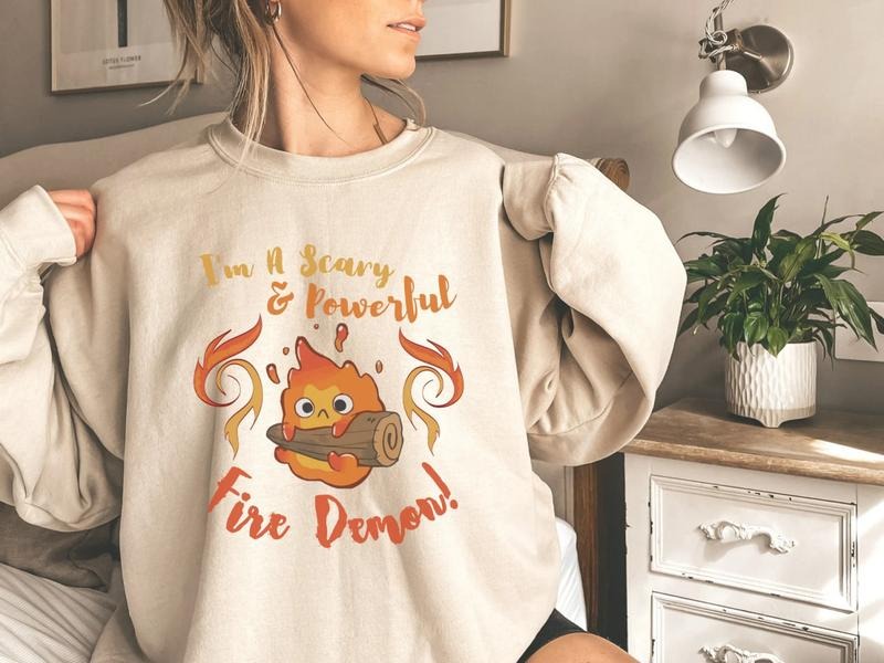 Calcifer Scary & Powerful Fire Demon Howl's Moving Castle Inspired Sweatshirt T-Shirts, Hoodie | HypeDripTees.com