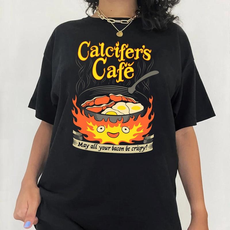 Calcifer's Cafe May All Your Bacon & Eggs Be Crispy Cooking T-Shirt Hoodie, Sweatshirt | HypeDripTees.com