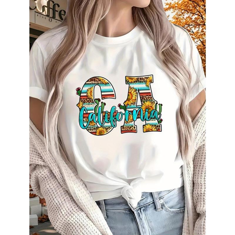 California  Women's Cotton Printed T-shirt, Short Sleeves, Four Seasons Can Be Worn for Outdoor, Home, Sports Top Gift...