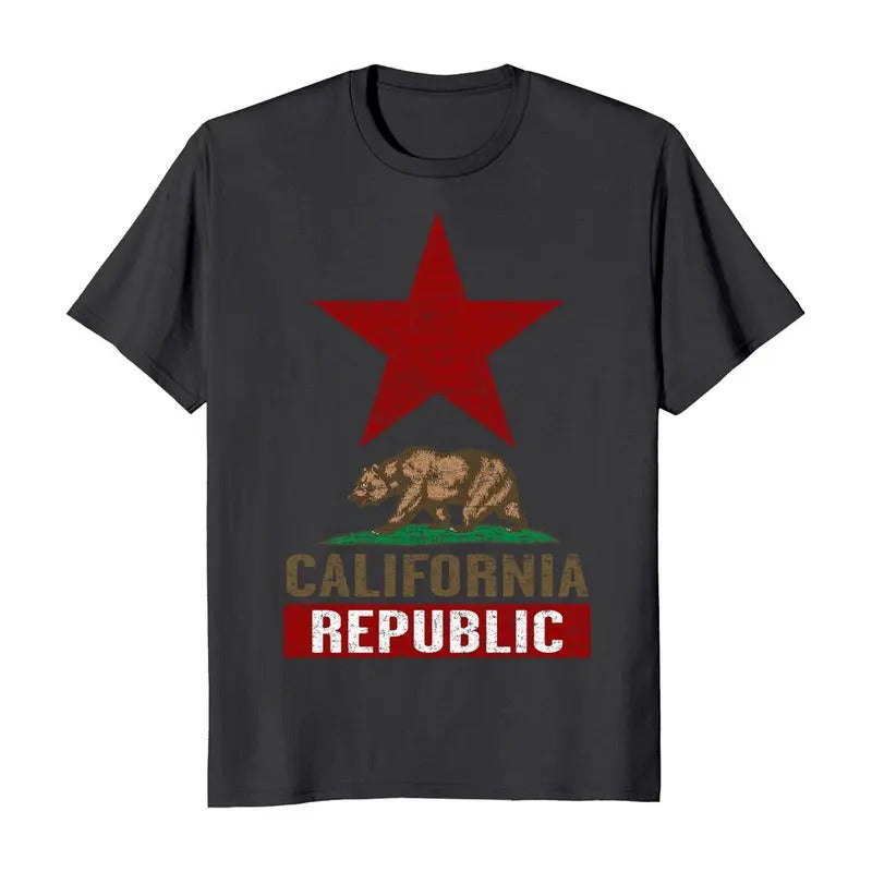 California Republic Flag Large Star Men's T-Shirt Casual Crewneck Hoodie, Sweatshirt | HypeDripTees.com