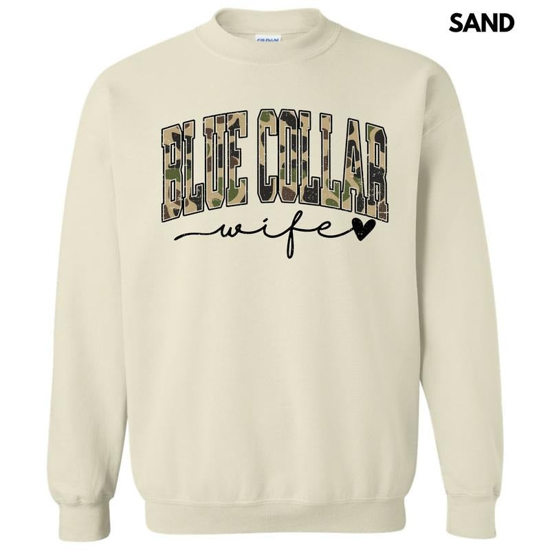 Camo Blue Collar Wife Sweatshirt 'NLB' T-Shirts, Hoodie | HypeDripTees.com