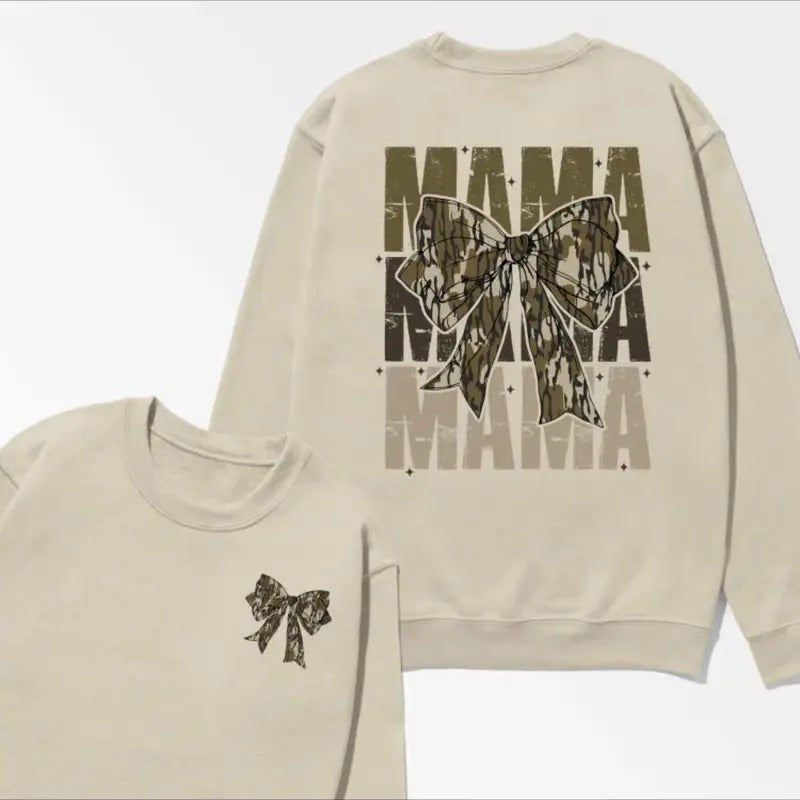 Camo Bow Shirt, Camo Mama Shirt, Camo Coquette Bow Shirt, Hunting Shirt Sweatshirt Hoodie Cotton Womenswear T-Shirt