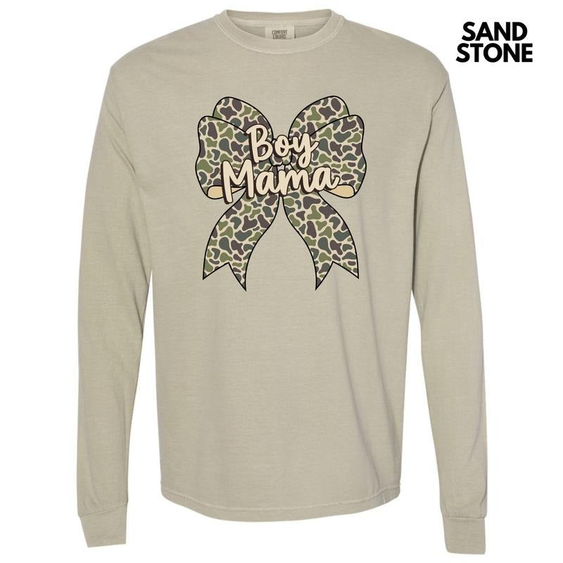 Camo Boy Mama Bow Long Sleeve Comfort Colors T-Shirt 'NLB' Hoodie, Sweatshirt | HypeDripTees.com