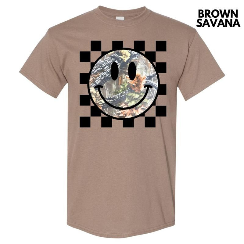 Camo Checker Happy Face Gildan Short Sleeve T-Shirt 'NLB' Hoodie, Sweatshirt | HypeDripTees.com