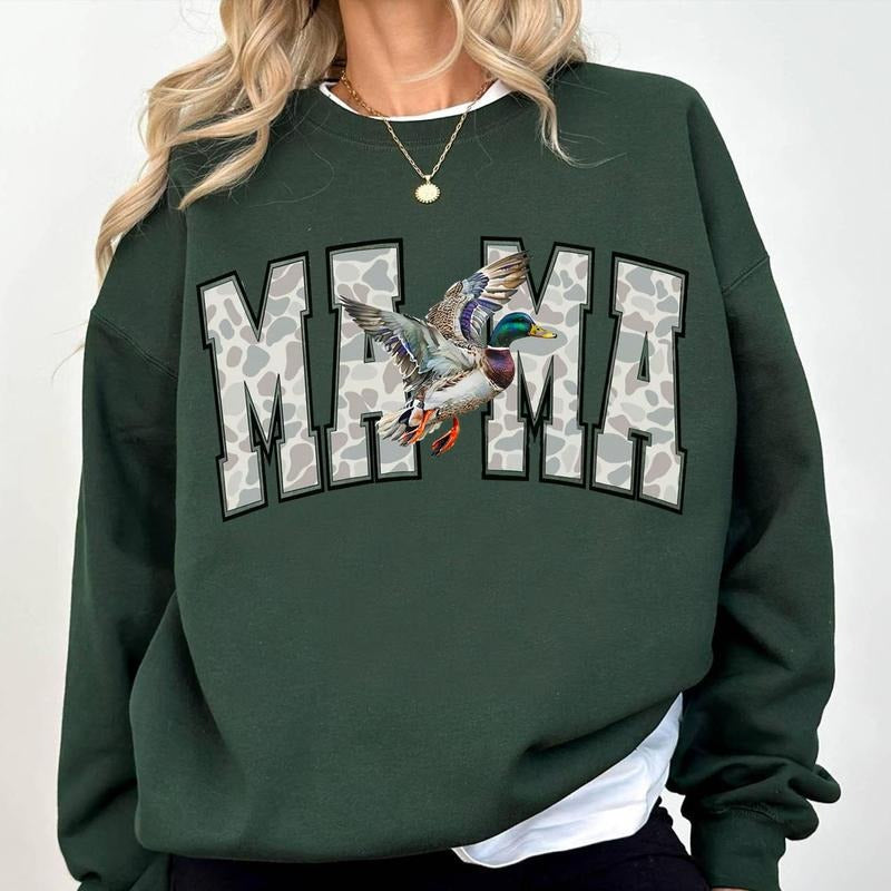 Camo Duck Mama Sweatshirt, Trendy Hunting Tee, Cute Hunting Wife TShirt, Camouflage Mom Shirt, Gift for Her Hoodie