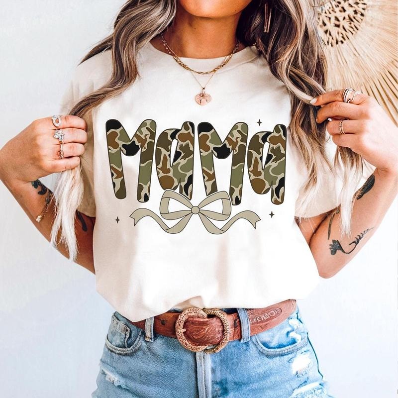 Camo Mama Coquette Bow Tee, Camouflage Coquette Old Camo Mama Shirt, Mother's Day Gift, Camo Mom Shirt, Gift for Her...